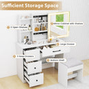 Vanity Desk with Sliding Mirror and Lights Makeup Table and Chair Set with 4 Drawers-White