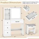 Vanity Desk with Sliding Mirror and Lights Makeup Table and Chair Set with 4 Drawers-White
