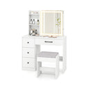 Vanity Desk with Sliding Mirror and Lights Makeup Table and Chair Set with 4 Drawers-White