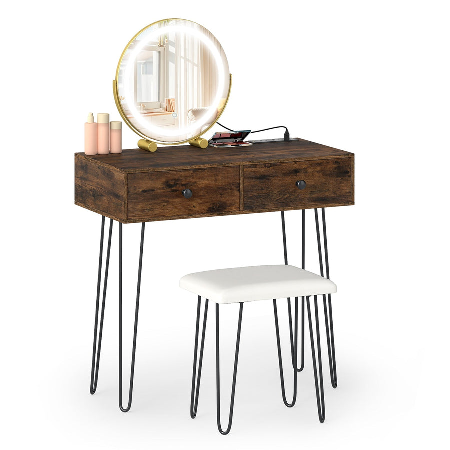 Vanity Desk with with Lighted Adjustable Mirror for Bedroom