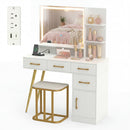 Vanity Set with Mirror and Lights and Table with Adjustable Brightness-White