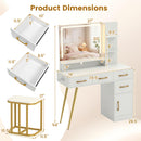 Vanity Set with Mirror and Lights and Table with Adjustable Brightness-White
