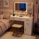 Vanity Set with Mirror and Lights and Table with Adjustable Brightness-White