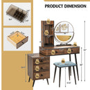 Vanity Table Set with 3-Color Lighted Mirror and Cushioned Stool