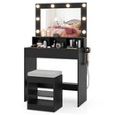 Vanity Table Set with Lighted Mirror and Cushion Stool