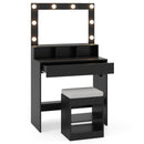 Vanity Table Set with Lighted Mirror and Cushion Stool