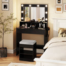 Vanity Table Set with Lighted Mirror and Cushion Stool