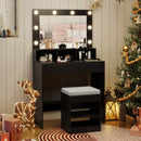 Vanity Table Set with Lighted Mirror and Cushion Stool