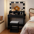 Vanity Table Set with Lighted Mirror and Cushion Stool