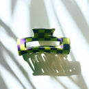 Velvet Claws Checkered Hair Claw in Yellow and Purple | Claw Clip in Velvet Travel Bag