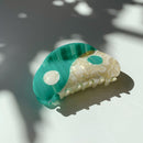 Velvet Claws Hair Clip | Gen Z Aesthetic Yin Yang in Green and White | Claw Clip in Velvet Travel Bag