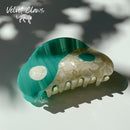 Velvet Claws Hair Clip | Gen Z Aesthetic Yin Yang in Green and White | Claw Clip in Velvet Travel Bag