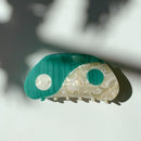 Velvet Claws Hair Clip | Gen Z Aesthetic Yin Yang in Green and White | Claw Clip in Velvet Travel Bag