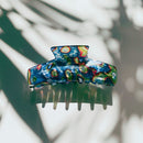 Velvet Claws Hair Clip | The Psychedelic in Blue Acid Trip | Claw Clip in Velvet Travel Bag