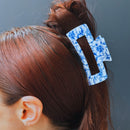 Velvet Claws Painted Pottery Blue Floral Hair Clip