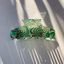 Velvet Claws Psychedelic in Green Ecstasy Hair Claw | Claw Clip in Velvet Travel Bag