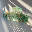 Velvet Claws Psychedelic in Green Ecstasy Hair Claw | Claw Clip in Velvet Travel Bag