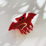 Velvet Claws Red Glitter Bat Mini Hair Claw | Claw Clip in Velvet Travel Bag