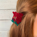 Velvet Claws Small Hair Clip | Red Rosebud | Claw Clip in Velvet Travel Bag