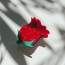 Velvet Claws Small Hair Clip | Red Rosebud | Claw Clip in Velvet Travel Bag