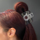 Velvet Claws Vintage Camera Hair Claw | Claw Clip in Velvet Travel Bag