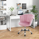 Upholstered Velvet Kids Desk Chair with Wheels and Seashell Back