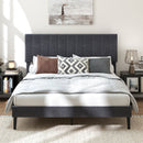Velvet Upholstered Platform Bed with Height Adjustable Vertical Channel Headboard