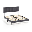 Velvet Upholstered Platform Bed with Height Adjustable Vertical Channel Headboard