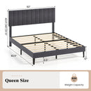 Velvet Upholstered Platform Bed with Height Adjustable Vertical Channel Headboard