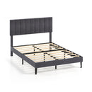 Velvet Upholstered Platform Bed with Height Adjustable Vertical Channel Headboard