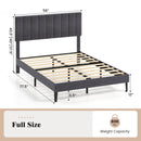 Velvet Upholstered Platform Bed with Height Adjustable Vertical Channel Headboard