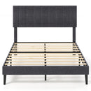 Velvet Upholstered Platform Bed with Height Adjustable Vertical Channel Headboard