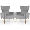 Velvet Upholstered Wingback Chair with Lumbar Pillow and Golden Metal Legs