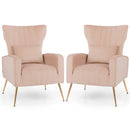 Velvet Upholstered Wingback Chair with Lumbar Pillow and Golden Metal Legs