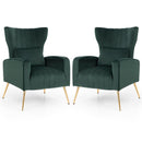 Velvet Upholstered Wingback Chair with Lumbar Pillow and Golden Metal Legs