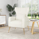 Velvet Upholstered Wingback Chair with Lumbar Pillow and Golden Metal Legs