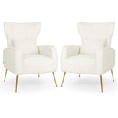 Velvet Upholstered Wingback Chair with Lumbar Pillow and Golden Metal Legs