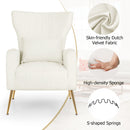 Velvet Upholstered Wingback Chair with Lumbar Pillow and Golden Metal Legs
