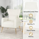 Velvet Upholstered Wingback Chair with Lumbar Pillow and Golden Metal Legs
