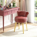 Velvet Vanity Chair with Back Upholstered Vanity Stool with Tufted Low Back and Solid Wood Legs