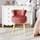 Velvet Vanity Chair with Back Upholstered Vanity Stool with Tufted Low Back and Solid Wood Legs
