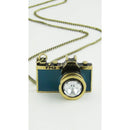 Vintage Camera Necklace in Teal | Antique Brass Long Chain | Gift Box