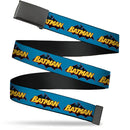 Black Buckle Web Belt - Vintage Batman Logo Blue Webbing