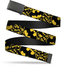 Black Buckle Web Belt - Bat Signals Stacked w/CLOSE-UP Yellow/Black Webbing