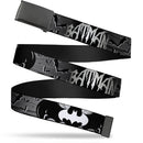 Black Buckle Web Belt - BATMAN w/Bat Signals & Flying Bats Black/White Webbing