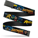 Web Belt Blank Black Buckle - Batman & Robin in Action w/Text Black Webbing