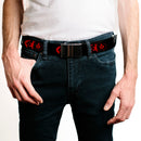 Black Buckle Web Belt - Bat Logo/Harley Quinn Diamonds Black/Red Webbing