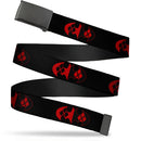 Black Buckle Web Belt - Bat Logo/Harley Quinn Diamonds Black/Red Webbing