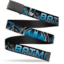 Black Buckle Web Belt - BATMAN Poses/Bat Signal CLOSE-UP Black/Grays/Blues Webbing