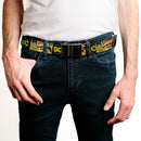 Black Buckle Web Belt - Vintage DC Comics Superhero and Logos Collage Black Webbing